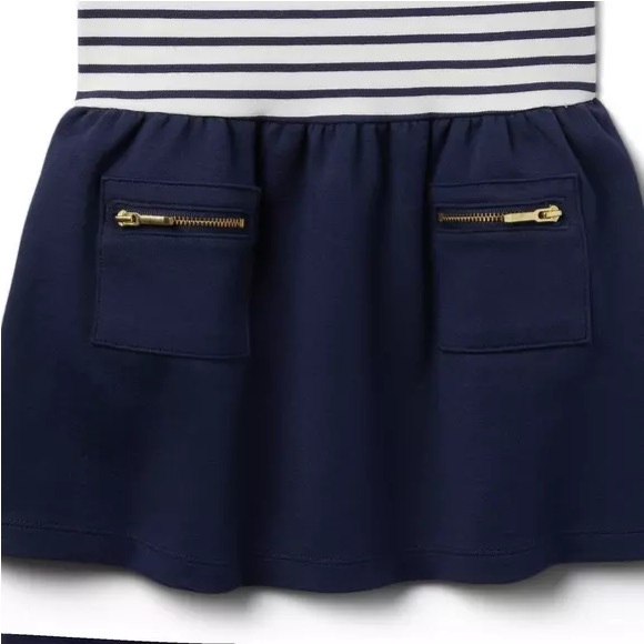 Janie and Jack Navy and White Sleeveless Sundress with Gold Zipper Pockets - Picture 3 of 6